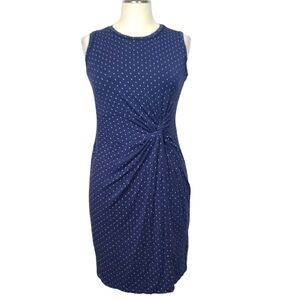 Maison Jules Polka Dot Sleeveless Crewneck Blue White Dress S